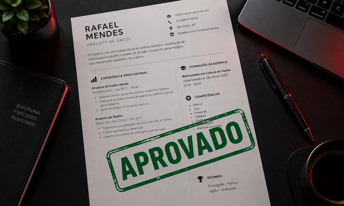Currículo profissional com carimbo verde Aprovado